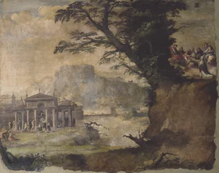 Landschaft mit Begegnung von Christus und der Jungfrau